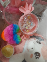 Подарочный набор "Единорог" в подарок для девочки на день рождения. Рюкзак с игрушкой, ожерелье и браслет, сережки и кольца, расческа, ободок, заколки, шарик. #59, Алина С.