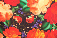 Ткань для шитья Габардин 155 см х 300 см (100% пэ) разноцветная с орнаментом хохлома #17, Раиса Р.