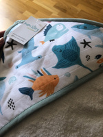 Полотенце для новорожденного с уголком Океан, Полотенце детское с капюшоном банное, махровое 90х90 см, варежка-мочалка, Mom'Story Design #60, Алиса П.
