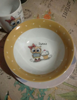 Набор детской посуды для кормления малыша из керамики Доляна "Совенок", 3 предмета: кружка 230 мл, тарелка глубокая миска 400 мл, тарелка 18 см #87, Елена П.