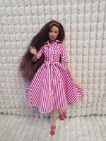 Платье-рубашка в малиново-белую полоску для кукол 29 см одежда для куклы типа Барби, Poppy Parker, Fashion Royalty Integrity Toys #8, Виктория К.