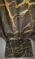 Штора для ванной Kaksa "Мрамор черный с желтым" 180х180 см, тканевая с люверсами и кольцами, камень #128, Екатерина К.