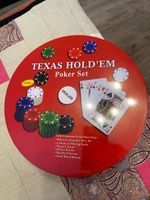 Покерный набор "Texas Poker Set" на 240 фишек, с номиналом, в металличекой круглой коробке / 2 колоды карт, фишки дилера и сукно в подарок / Настольные игры для компании #3, Филипп М.