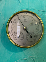 Барометр анероид механический с измерением температуры и влажности Hold Me (THB9392G), золотистый #4, электра л.