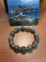 Авторский браслет на резинке из камня Хризоколла, бусины 12 мм, 18-20 см, в подарочной коробочке #70, Елена С.