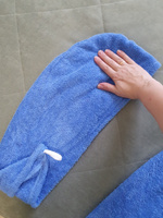Набор для бани и сауны женский махровый Bio-Textiles (полотенце-накидка, чалма, рукавица), 3 предмета, 100% хлопок, цвет: голубой, размер XL-3XL #8, Лилия Я.