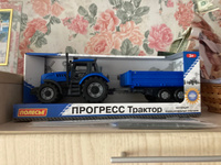 Инерционный трактор Прогресс с бортовым прицепом 37 см (синий) #3, Александр Г.