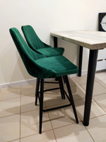 Барный стул со спинкой Лондон, ножки деревянные высокие, мягкий обеденный для кухни и гостиной, для дома, обивка вельвет зеленый, АМИ МЕБЕЛЬ Беларусь #50, Алена Е.