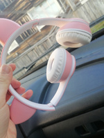Наушники беспроводные, с ушками, Bluetooth, светящиеся детские, розовые, встроенный микрофон #88, Айгюн Г.