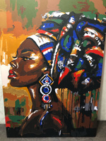 Яркая темнокожая девушка Раскраска картина по номерам на холсте с металлической краской 40х60 #2, Екатерина С.