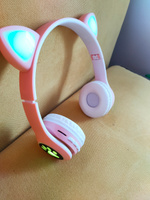 Наушники беспроводные, с ушками, Bluetooth, светящиеся детские, розовые, встроенный микрофон #64, Мальчикова Ирина