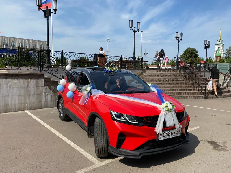Комплект украшений на свадебный автомобиль Белый + небесно-голубой