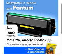 Картридж к Pantum PC-212EV, Pantum M6502W, M6502, M6552NW, P2502, P2502W и др., Пантум с краской (тонером) черный новый заправляемый, 1600 к., с чипом #5, Ольга Я.