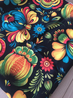 Ткань для шитья Габардин 155 см х 300 см (100% пэ) разноцветная с орнаментом хохлома #53, Екатерина Р.