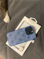 Чехол Guess PU leather MagSafe на Apple iPhone 15 Pro / для Айфон 15 Про из экокожи, с функцией Магсейф, с металлическим логотипом 4G Colored ring, синий #4, Светлана М.