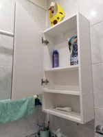 Шкаф в ванную с зеркалом навесной 74х17,3х40 см шкафчик с полками и дверцами для ванной комнаты, мебель в прихожую Кео ШКН-140 Белый #83, Марина Б.
