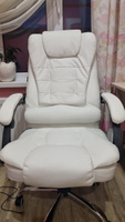Кресло руководителя офисное с подножкой для ног и массажем, офисный стул, кресло компьютерное игровое, износостойкая экокожа, белый #138, Виктория К.