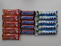 Набор шоколадных батончиков Snickers 5шт + Bounty 5шт + TWIX 5шт. Шоколадные конфеты Сникерс, Баунти, Твикс 15шт. #4, Олег