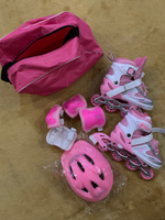 Коньки роликовые с защитой и шлемом в сумке, раздвижные светящиеся размер 32-36, розовые ролики #2, Ольга Б.