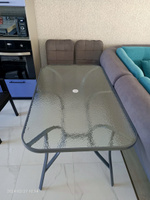 Стол садовый металлический со стеклянной столешницей и отверстием для установки зонта, 150х90х72 см #5, Елена К.