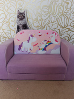 Бескаркасный диван кровать, малогабаритный диванчик раскладной, детское кресло мягкое для дома, Кипрей, модель Единороги Французская раскладушка, розовый, 83х55х55см #4, Светлана М.