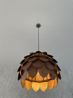 Люстра подвесная сканди, деревянный лофт светильник Сетри 500 палисандр, коричневый провод 2 м, бронзовая пластина #3, Наталья Р.