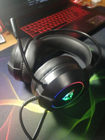 Наушники игровые проводные с RGB подсветкой накладные MOSS / Гарнитура с микрофоном для ПК, компьютера, ноутбука G606 черный-синий / звук 7.1 / USB / LED #28, Олеся А.
