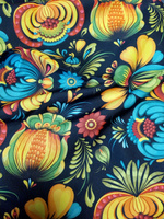 Ткань для шитья Габардин 155 см х 300 см (100% пэ) разноцветная с орнаментом хохлома #56, Раиса Р.