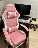 Розовое/белое игровое кресло HELE, экокожа, с подголовником, металлический железный каркас, с подставкой для ног, регулируемые подлокотники, регулируемая спинка #9, Анна Ч.