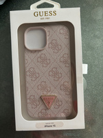 Чехол Guess PU leather на Apple iPhone 15 / для Айфон 15 из экокожи, с защитой камеры, с металлическим логотипом 4G Triangle Diamond, черный #8, Мария П.