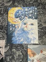 Картина по номерам на холсте 40х50 40 x 50 на подрамнике DVEKARTINKI Белый кот и мышка на луне #2, Марина Д.