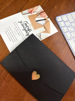 Конверт бумажный Сердечко для приглашения на свадьбу, 1 штука, формат С6 114х162 мм, дизайнерская бумага, цвет черный #15, Анастасия К.