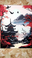 Картина по номерам, холст на подрамнике - Японский храм в горах 30x40 см. #15, феня н.