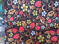 Ткань для шитья Габардин 155 см х 300 см (100% пэ) разноцветная с орнаментом хохлома #45, Жанна К.