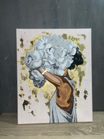 Картина по номерам с поталью (40х50 см) Девушка с пионами. #3, Александр Щ.