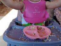 Силиконовый детский нагрудник для кормления с карманом babyyuga/ Слюнявчик, розовый #2, Мария А.