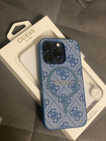 Чехол Guess PU leather MagSafe на Apple iPhone 15 Pro / для Айфон 15 Про из экокожи, с функцией Магсейф, с металлическим логотипом 4G Colored ring, синий #6, Светлана М.