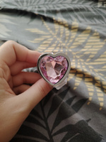 Анальная пробка, металлическая, с кристалом, форма сердца, маленькая, размер S, цвет розовый #1, Анастасия П.