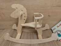 Лошадка качалка детская деревянная WOODY Безопасная лошадка-качалка для малышей со спинкой и стопорами от опрокидывания, цвет - натуральное дерево, игрушка для детей от 1 года #8, Мария И.