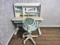 ErgoKids Детское компьютерное кресло  ортопедическое Mio Air BL (арт. Y-400 BL (arm)) + съёмные откидные подлокотники + съёмная подставка для ног + доп. чехол на сиденье в цвет кресла, голубой, белый #2, Марина М.