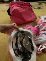 Коньки роликовые с защитой и шлемом в сумке, раздвижные светящиеся размер 32-36, розовые ролики #6, Ольга Б.