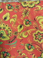 Ткань для шитья Габардин 155 см х 300 см (100% пэ) разноцветная с орнаментом хохлома #49, Жанна К.