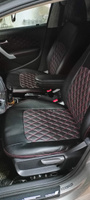 Авточехлы для Volkswagen Polo-5 (фольксваген поло5), 03.2008-07.2020, Mk5, седан, РЗС ТУРИН ст РОМБ /Илана+Орегон/ Чёрный + Крас & Чехлы модельные для автомобильных сидений #18, Дмитрий Д.