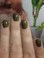 Masura Лак для ногтей Волшебный Мох , темный зеленый с каплей желтого с россыпью голографической крошки , 11 мл #173, оксана х.