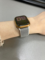 Нейлоновый ремешок для умных смарт часов Apple Watch series 1-8 и Эпл Вотч SE 38-40-41 mm / Эластичный тканевый браслет для Эппл Вотч 1-8 и СЕ на липучке, светло-серый #62, Гульназ К.