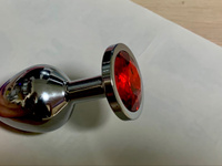 Анальная пробка Magic Toy, металлическая, размер M, с кристаллом, красная #4, Соня Н.