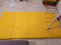 Мат спортивный гимнастический складной для шведской стенки мягкий щит детский 4 секции 100х200х6 см цвет сине-желтый #7, Елена П.