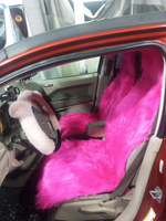 Меховые накидки в салон автомобиля со слитными подголовниками на водительское автокресло или сиденье переднего ряда из розового меха, чехлы в машину с нескользящим подкладом универсального размера #63, Ольга К.