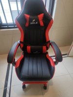 Черное/красное игровое кресло HELE, экокожа, с подголовником, металлический железный каркас, с подставкой для ног, регулируемые подлокотники, регулируемая спинка #52, Кира М.