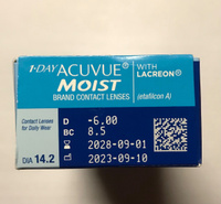 Однодневные контактные линзы Acuvue 1-Day Moist, 30 шт. R: 8.5, D: -6.00 #33, Дарья Г.